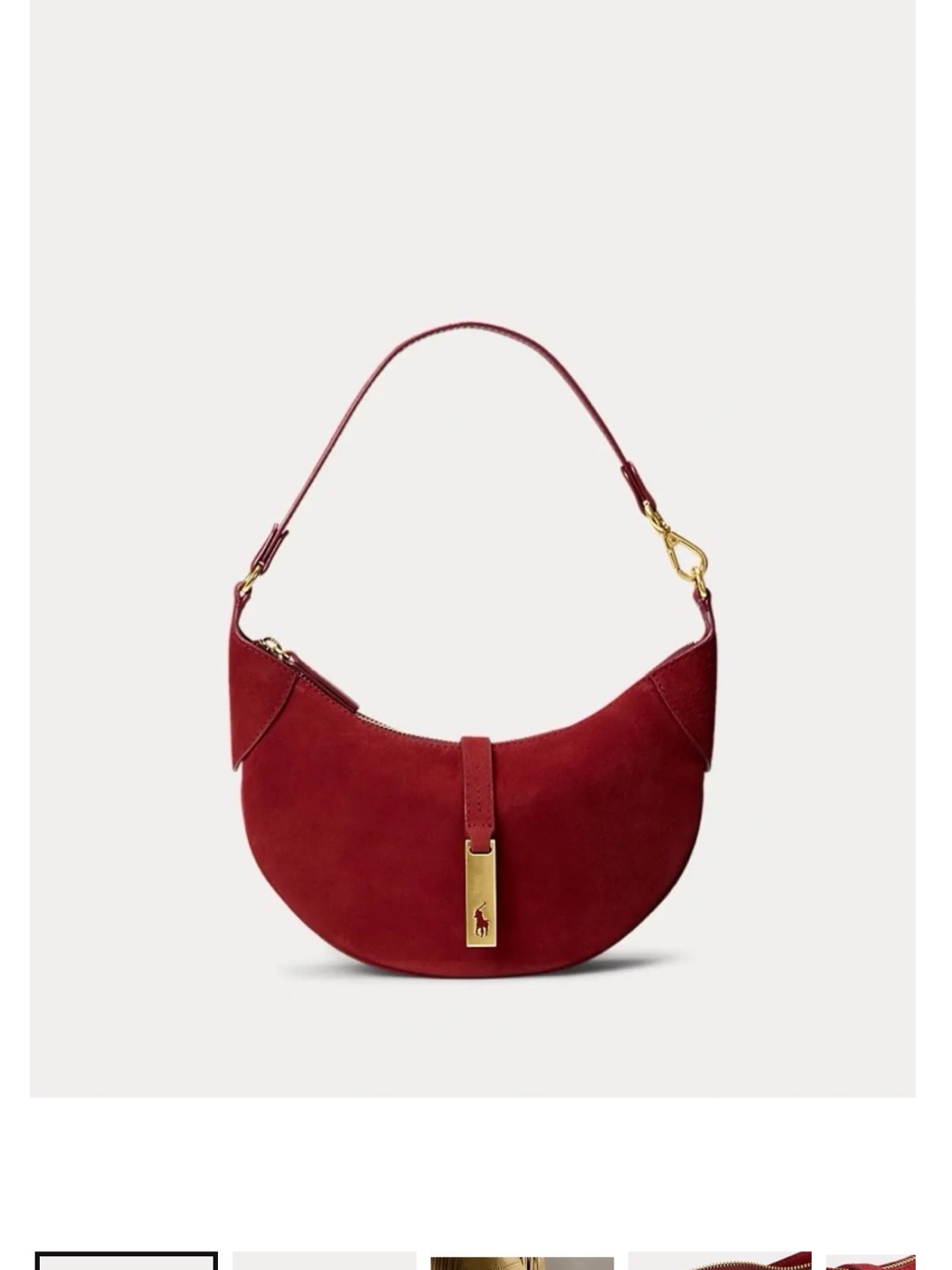 Nwt Ralph Lauren Burgundy Suede Crescent Shoulder Bag With Gold Hardware